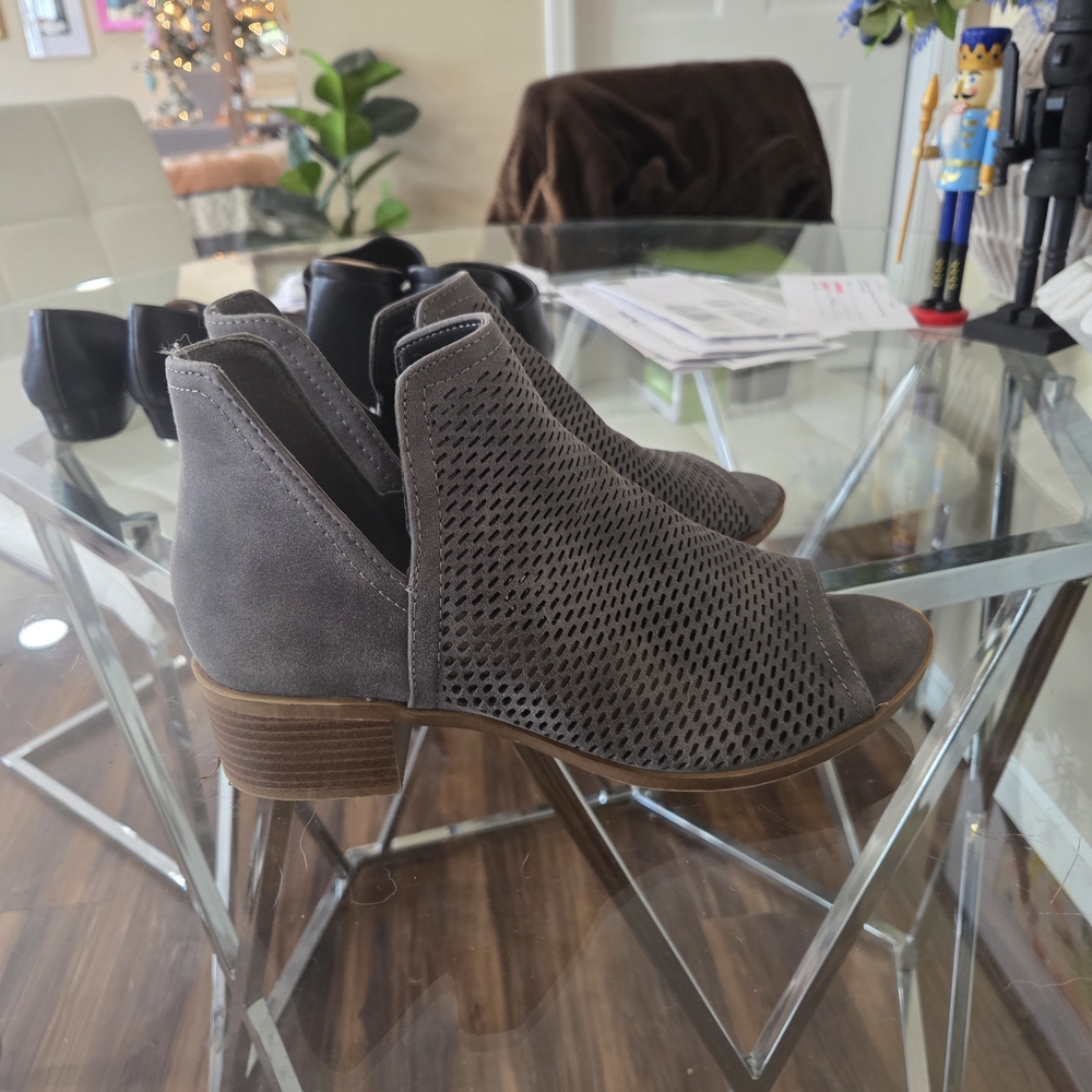 Elegant Gray Perforated Ankle Booties